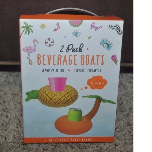 Inflatable Pool Party Beverage Boats Drink Holder Pool Floatie Set of 2 Island - Picture 1 of 2